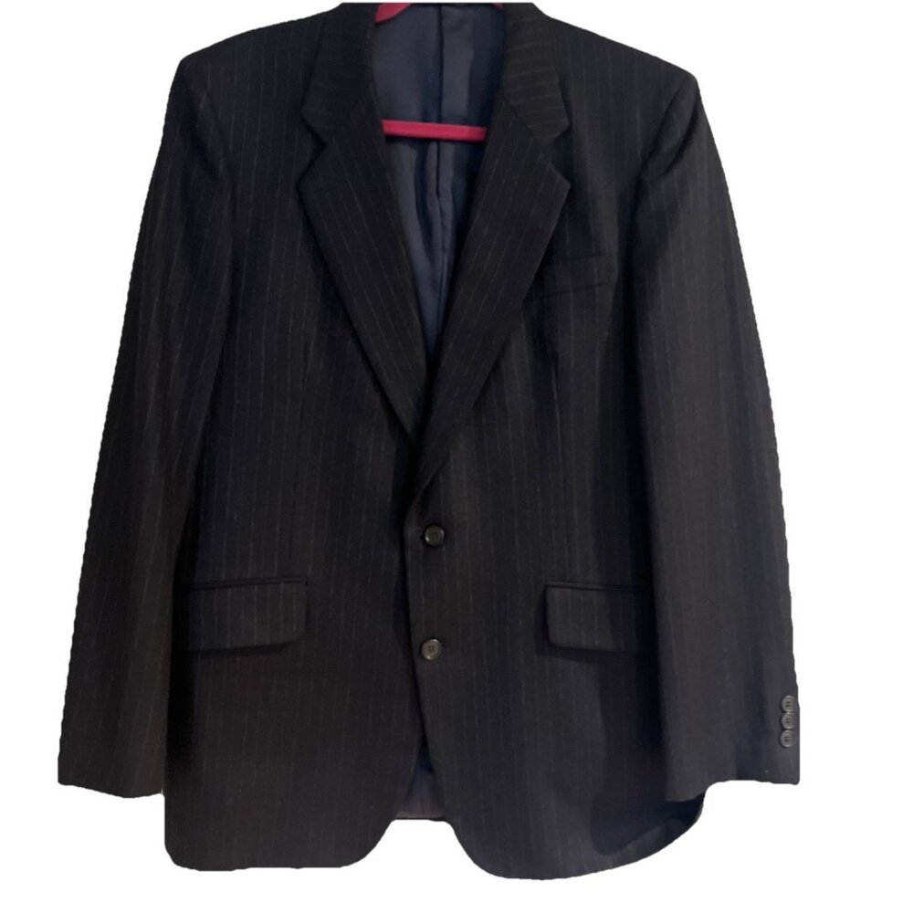 Sassoon Collection 100% WOOL Navy Blue Pinstripe Mens Blazer Sz 42R 2 Button